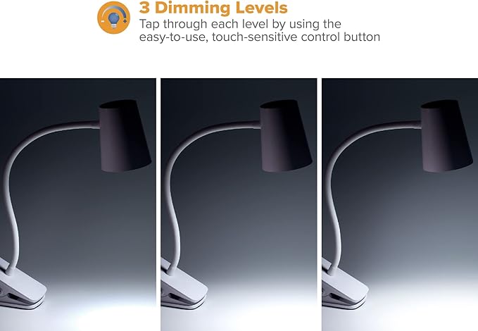 Bostitch Office Adjustable LED Clamp Light, Compact Design, Flexible Neck, Flicker Free, Suction Cups for Stable Installation, White (LED2103)