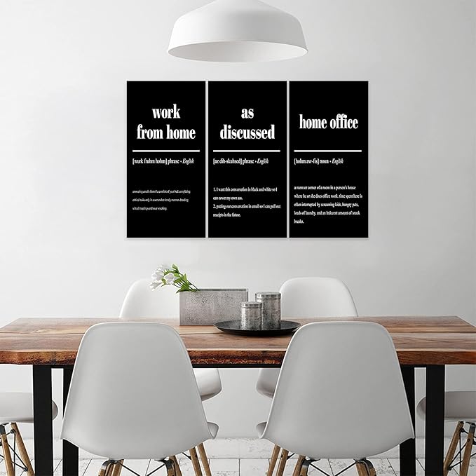 3 Piece Inspirational Canvas Wall Art, Quote "Work From Home - as Discussed - Home Office" Motivational Print Picture, Triptych Entrepreneur Poster Framed Artwork for Men Women Room Decor(36"Wx24" H)