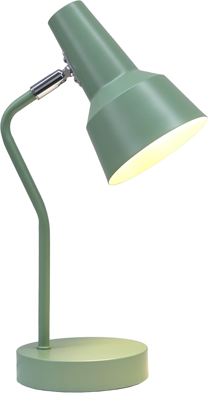 Simple Designs LD1078-SGE 15.2" Sleek Essentials Metal Cone Shade Desk Lamp with Adjustable Shade, for Office, Desk, Nightstand, Dorm, Sage Green