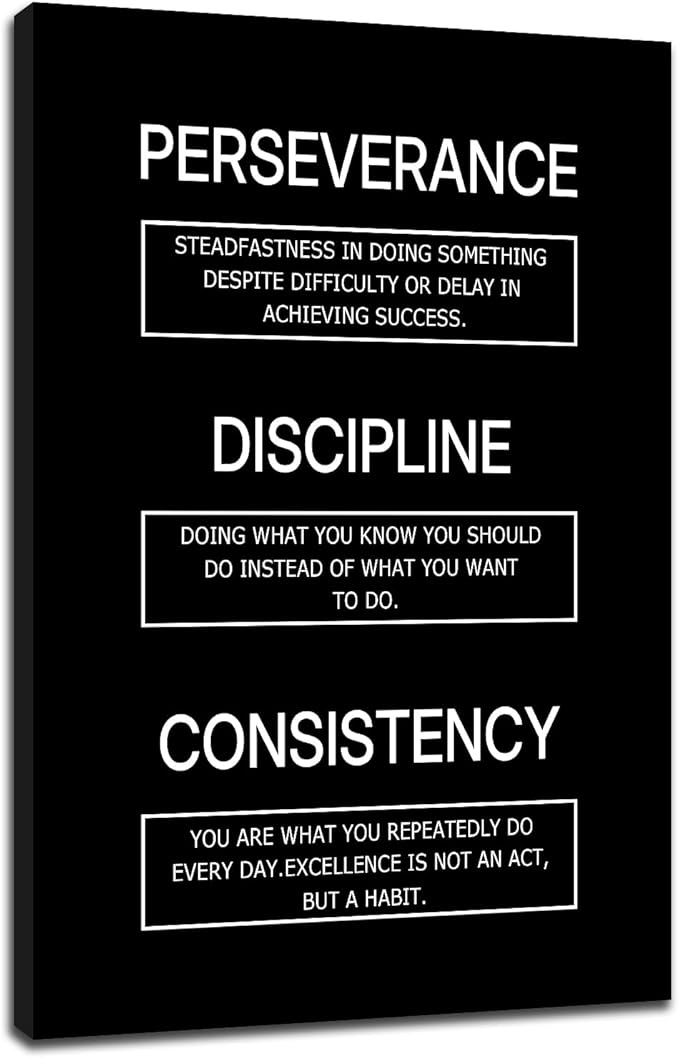Discipline Consistency Perseverance Posters Inspirational Canvas Wall Art for Office Success Entrepreneur Quotes Picture Print Artwork for Modern Home Office Gym Workplace Wall Decor [24''Wx36''H]