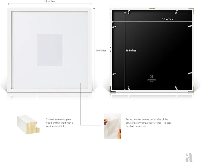 artisane home goods - Gallery Frame 1.0, Picture Frame, 18x18 White, Gallery Wall Frame Set, Large Picture Frame, Oversized Mat (4x4, 4x6, and 5x7)