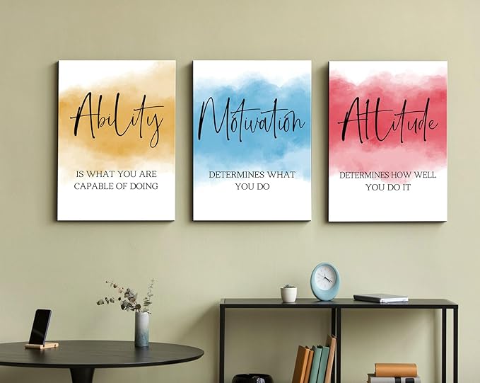 3 Pieces Ability Motivation Attitude Inspirational Wall Art Motivational Wall Canvas Art Quote Posters Inspirational Artwork Motivation Poster for Office Classroom Living Room Decor (12''Wx16''Hx3PCS)