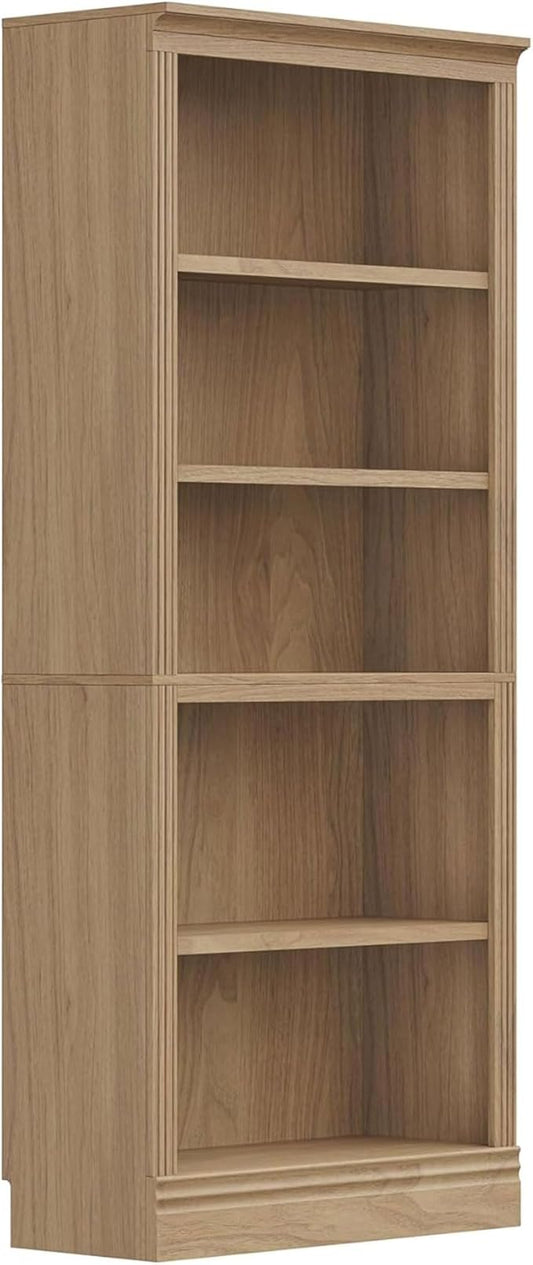JAHRSTIM Halston Standard Bookcase, Adjustable Storage Open Display Shelving Unit for Home and Office Space, 31.49”L x 13.77”W x 72.8”H, Oak