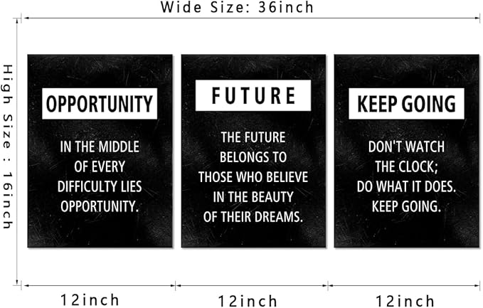Office Wall Art Modern Motivational Wall Decor Framed Opportunity Future Keep Going Inspirational Canvas Prints Encourage Poster Black Pictures Positive Affirmation Painting Artwork, 12x16 inx 3PCS