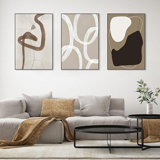 Wall Art Framed Canvas Print Set Paint Strokes Abstract Shapes Illustrations Minimalism Bohemian Black White Grey Modern Style Art Decor 24 "X 32" X 3 Panels Aesthetic Living Room Bedroom Office