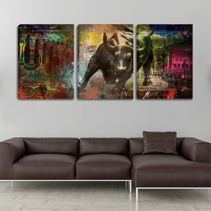 Inspirational Colorful Bull Poster Prints Motivational Wall Art Office Quotes Wall Decor Poster Prints Wall Paintings Picture Artwork Decorations for Home Bedroom Gym Work Place - 48" Wx24 H