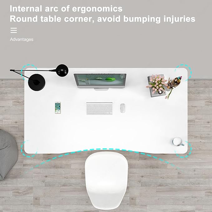 Computer Desk Computer Writing Desk Style Desk Ergonomic Arc Design for Home Office Study PC Work Writing Table (Large Size)