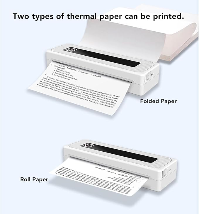 Inkless Portable Printer for Travel, Thermal Printer with 1 Rolls of Thermal Paper Kit Supports 2.24 inch, 3.15 inch, 4.41 inch, A4, 8.5 inch x 11 inch Letter Size for Office, Car