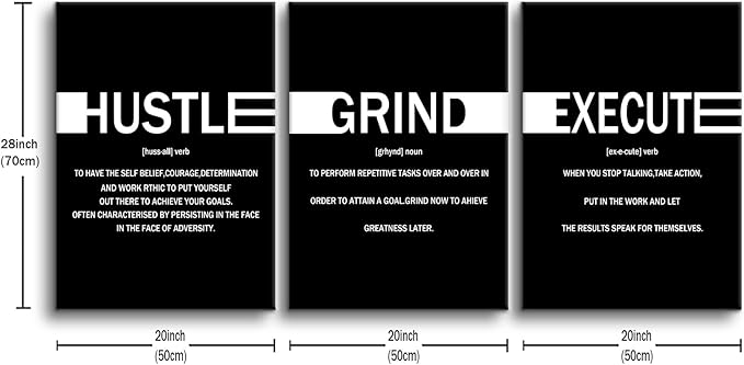 Hustle Grind Execute Entrepreneur Quotes Poster Print Motivational Pictures Painting Inspirational Canvas Wall Art for Office Bedroom Living Room School Wall Decor Ready to Hang [60''Wx28''H]