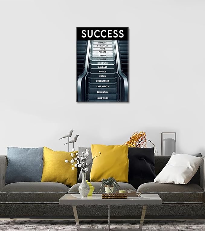 Contemporary Entrepreneur Inspirational Wall Paintings Success Wall Art Office Wall Decor Ladder to Success Wall Pictures HD Print for School Gym Wall Decor Gallery Wrapped Easy to Hang-24x36 inches