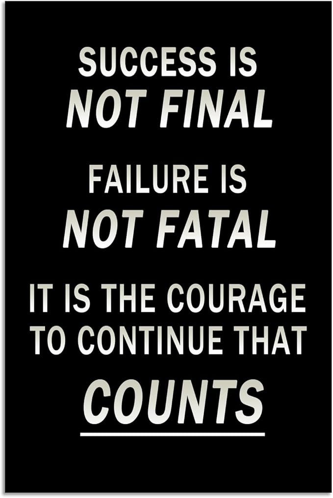 WYJDFART Inspirational Canvas Poster Failure Is Not Fatal Printed Modern Artwork Never Give Up Motivational Wall Art for Gym Bedroom Office Home Decor Framed Ready to Hang [24" W X 36" H]