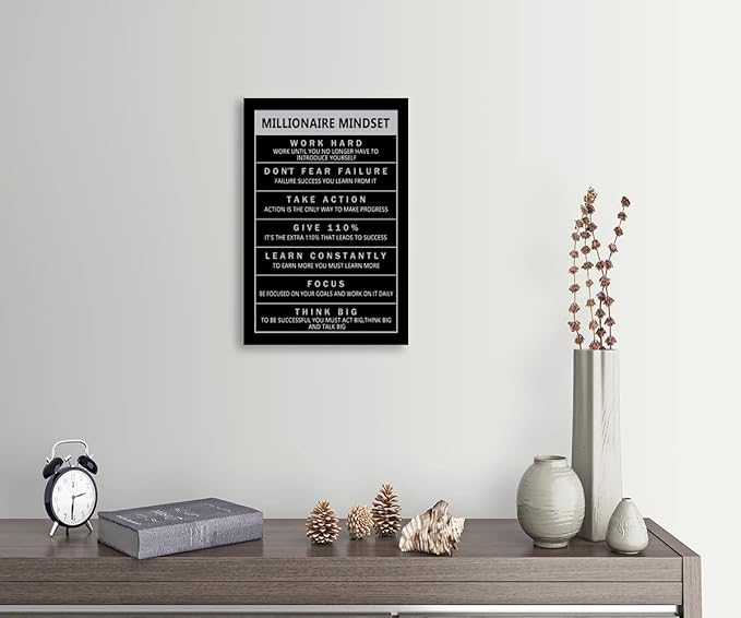 Inspirational Entrepreneur Proverbs Millionaire Mindset Inspirational Canvas Wall Art Motivational Painting Poster Print Artwork Office Decoration Company Studio Frame Ready to Hang[12''W X 18''H]