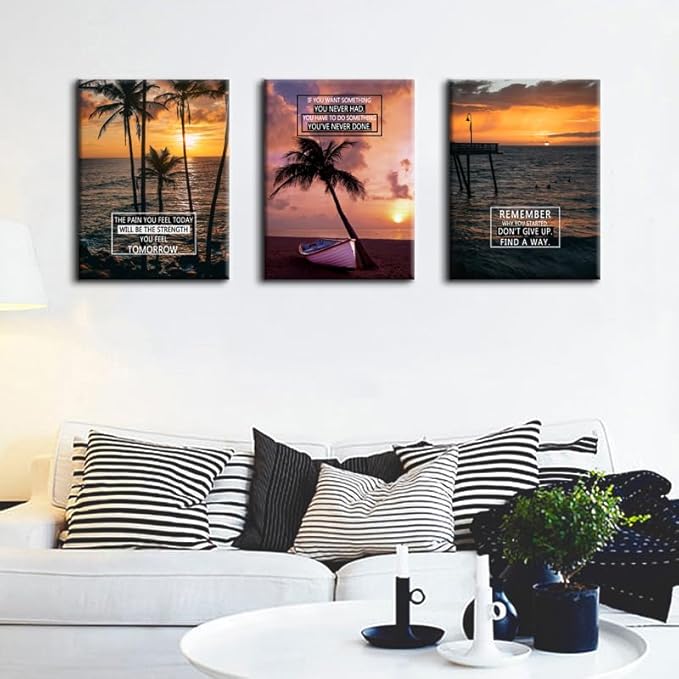 Motivational Wall Decor 3 Panel Prints Canvas with Uplifting Phrases & Vibrant Images Inspirational Wall Art Framed Ready to Hang for Office Wall Decor, Living Room & Bedroom Decor [36''Wx 16''H]