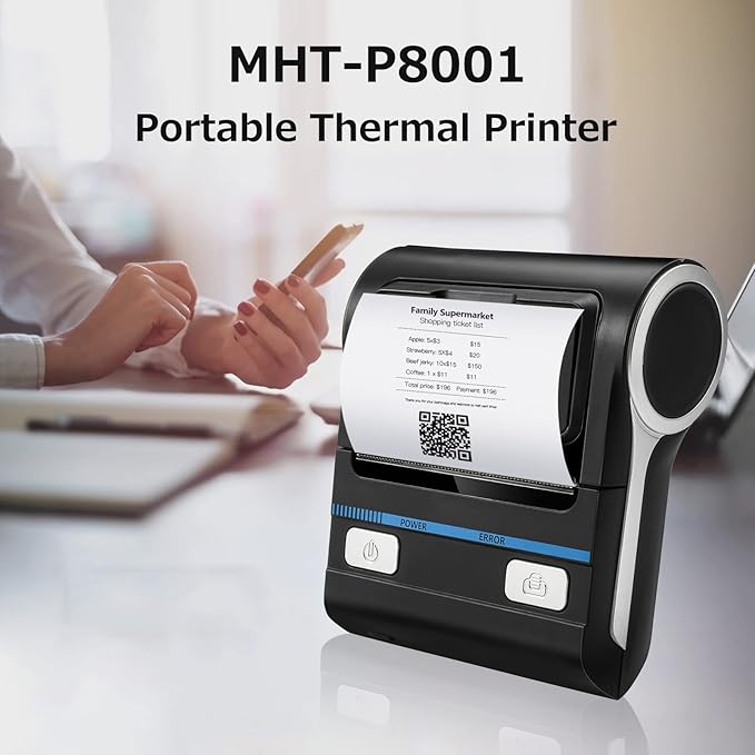 Portable 80mm Thermal Printer, and USB Double Mode Connection Built in Rechargeable Battery Small Printer for Office, Small Business, Study Graphics (US Plug)