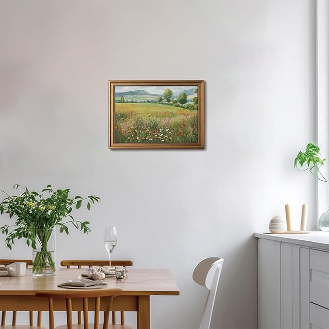 Gold Framed Wall Art Vintage Flower Canvas Wall Art Floral Countryside Landscape Wildflower Artwork Prints Picture for Living Room Bedroom Farmhouse Bathroom Office Decor, 16x24