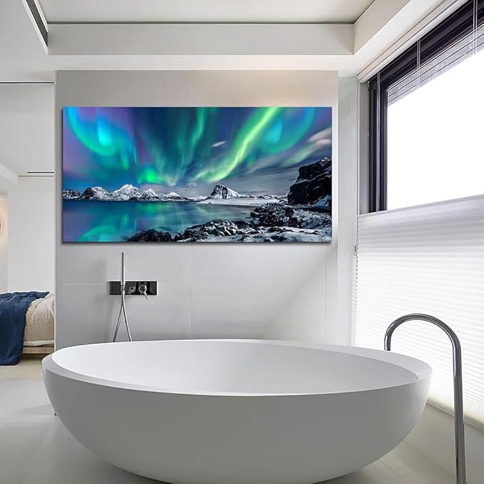 Blue Aurora Scenery Canvas Pictures Artwork Framed Canvas Wall Art For Living Room Large Size Wall Decor For Office Bedroom Wall Decorations Paintings Ready To Hang 30" X 60"