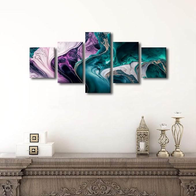 Colorful Abstract Canvas Wall Art 5 Panel Home Wall Art Decor for Men Liquid Marble Texture Canvas Art Prints Modern Art Ideas Poster for Lady Living Room Bedroom Home Wall Canvas Art Decor 50x24 in