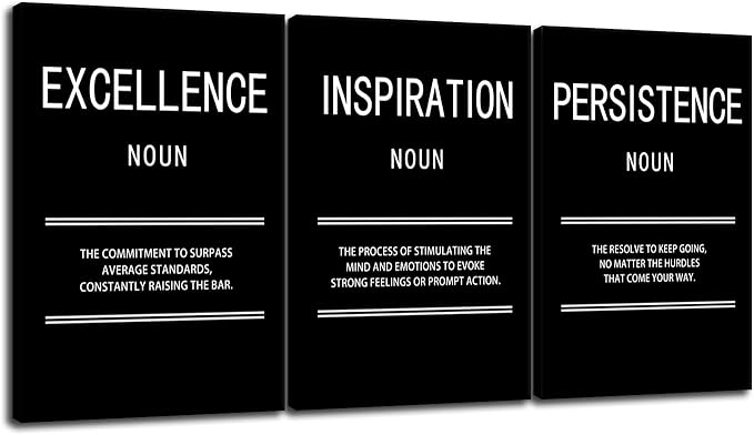 Inspiration Excellence Persistence Inspirational Canvas Wall Art Creation Motivational Poster Painting Modern Inspiring Artwork for Office Home Living Room Stretched and Framed[48''Wx 24''H]