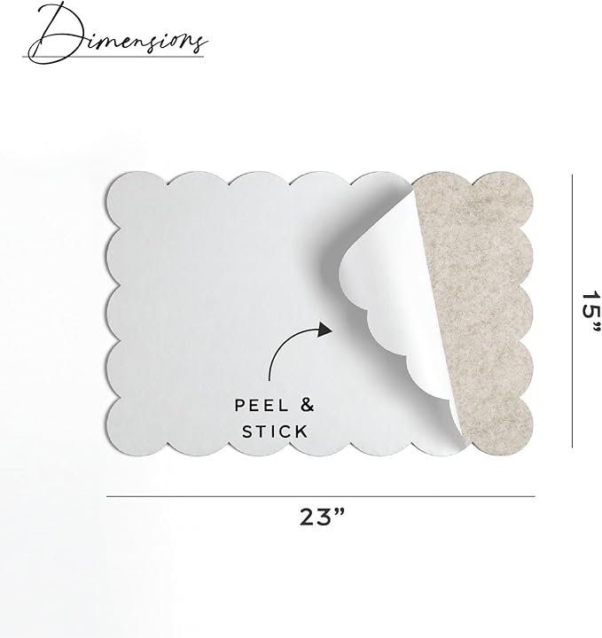 Orelle Scalloped Felt Bulletin Board | 23 x 15” | Foldable Peel and Stick Felt Board for Wall | Alternative Cork Board for Office, Message Board, Kids Art Display | Beige