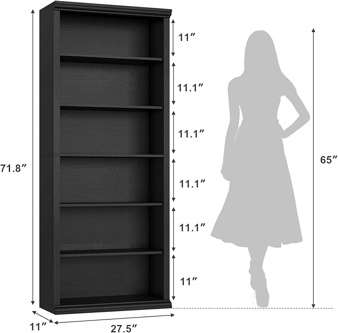 Rresyet Bookcase and Bookshelves, 28" W Tall Bookshelf with Elegant Design, 6 Tiers Spacious Book Storage, Freestanding Book Organizer, Display Library Shelf for Home Office, Living Room & Study Room