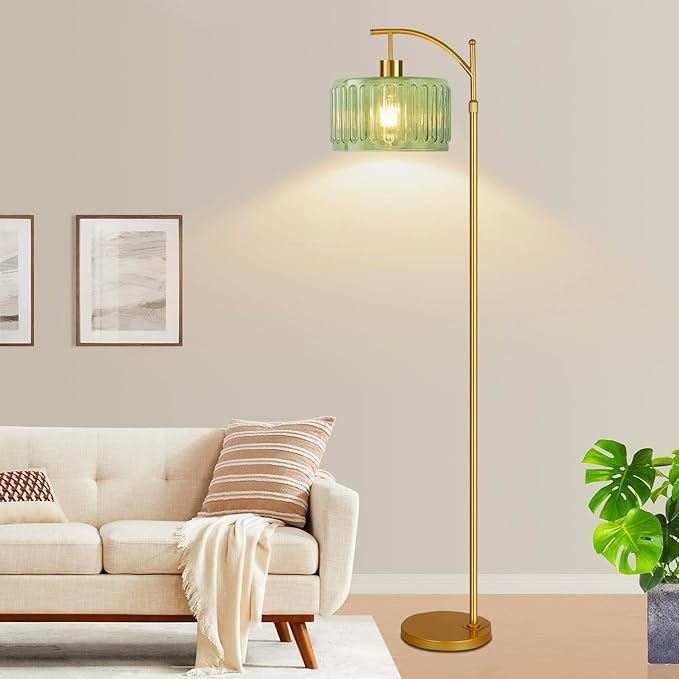 Floor Lamp for Living Room,Bedroom,Gold Dimmable Standing Lamp with Remote,Mid Century Modern Brass Tall Lamp Retro Vintage Glass Lamp Floor Light Boho Bohemian