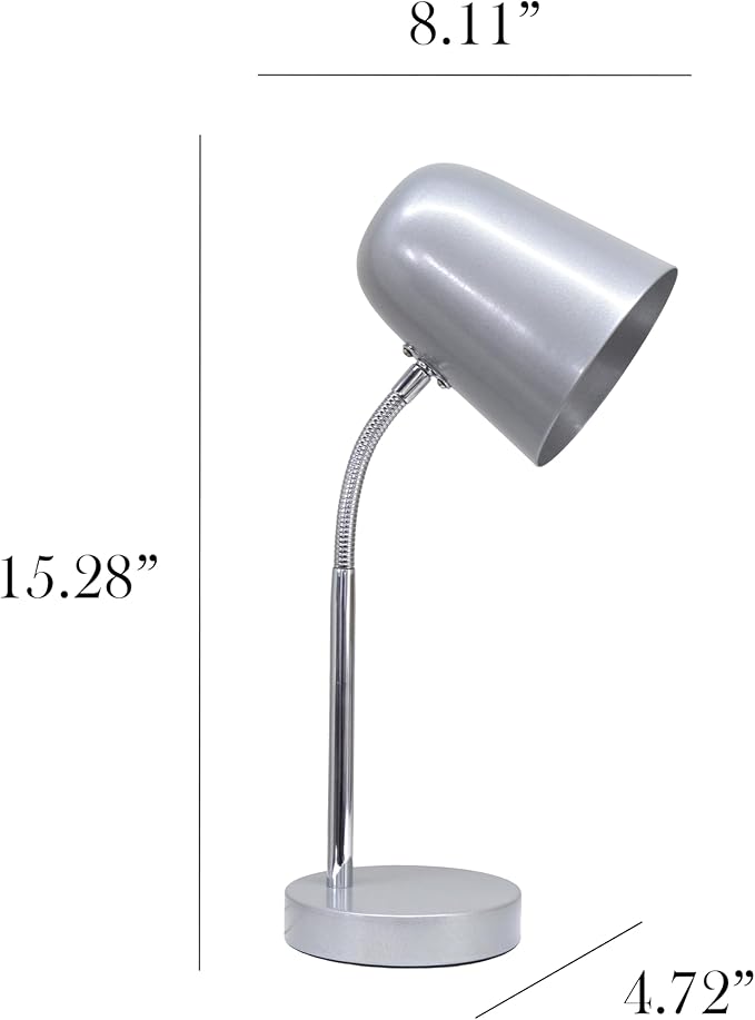 Simple Designs LD1075-SLV 15.28" Sleek Essentials Minimalist Metal Desk Task Lamp, for Office, Desk, Nightstand, Dorm, Silver