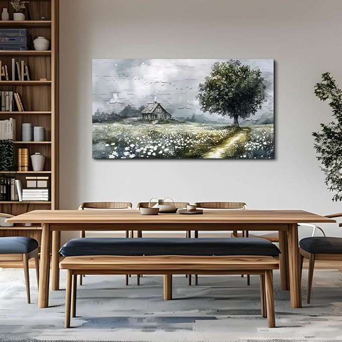 ERQINHUA Gray Large Canvas Wall Art For Living Room Farmhouse Wall Decor For Bedroom Office Mural Field scenery Paintings Tree Landscape Printed Artwork Wall Pictures Home Decorations art 24"X48"