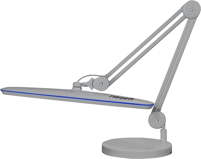 Neatfi XL 24W LED Desk Lamp with Base – 2,200 Lumens | 23” Wide Shade | Dimmable Eye-Caring Task Light | Adjustable Arm | Office, Study, Crafting & Nail Techs (Silver, Non-CCT with Base)