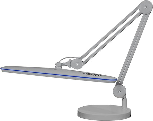 Neatfi XL 24W LED Desk Lamp with Base – 2,200 Lumens | 23” Wide Shade | Dimmable Eye-Caring Task Light | Adjustable Arm | Office, Study, Crafting & Nail Techs (Silver, Non-CCT with Base)