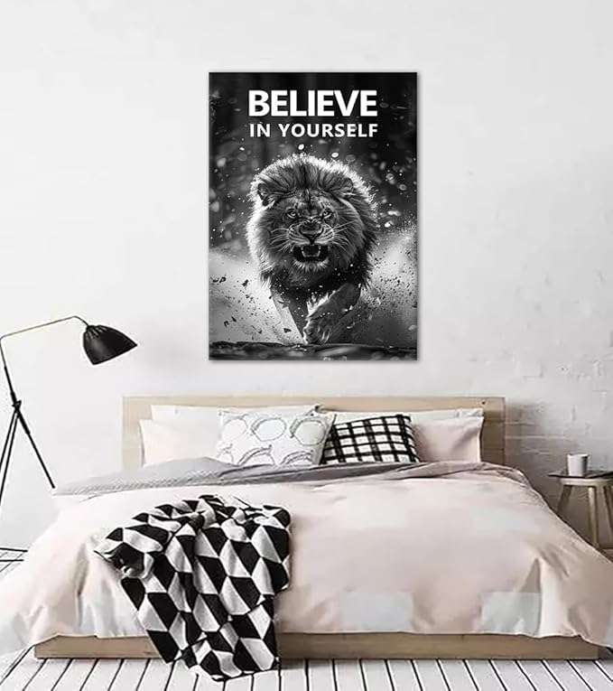 BELIEVE IN YOURSELF Canvas Wall Art Motivational Poster Wall Decor Black and White Inspirational Quotes Print Artwork for Modern Home Living Room Bedroom Office Decoration Easy to Hand 24x36inch