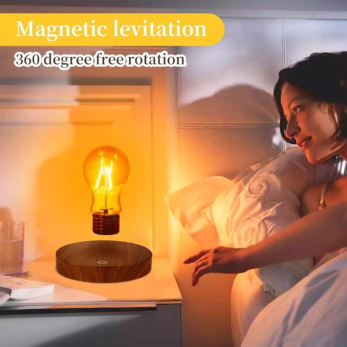 VGAzer Magnetic Levitating Floating Wireless LED Light Bulb Desk Lamp for Unique Gifts, Room Decor, Night Light, Home Office Desk Decor (Round Wooden Base A)