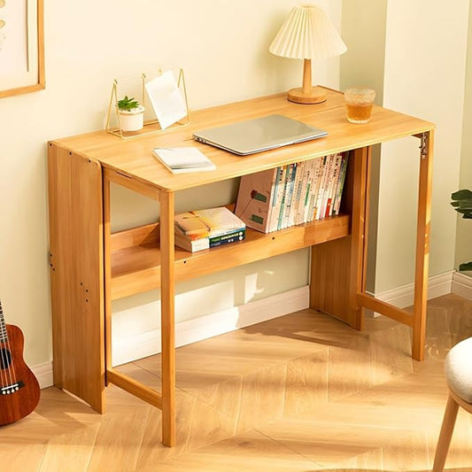 Modern Office Desk 41" L Computer with Wood Base and Collapsible Feature Rectangular Home Writng Working for Living Room, Classroom, Study Room - Without Chairs Natural