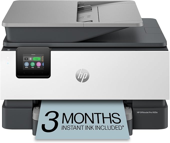 HP OfficeJet Pro 9125e Wireless All-in-One Color Inkjet Printer, Print, scan, copy, fax, ADF, Duplex printing best-for-office, 3 month Instant Ink trial included, AI-enabled (Renewed)