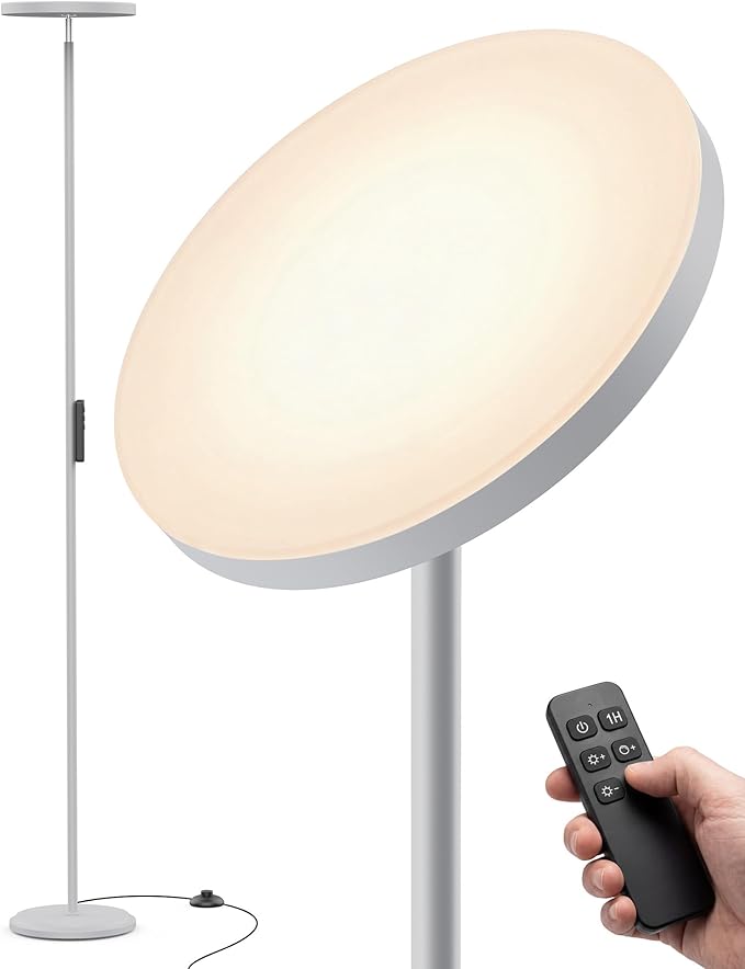 Floor Lamp for Bedroom,69" Tall Standing Lamp Remote & Foot Switch with 1H Timer, 2700-6500K Stepless Dimmable Modern Pole Light for Bedroom, Office, Reading, Sliver