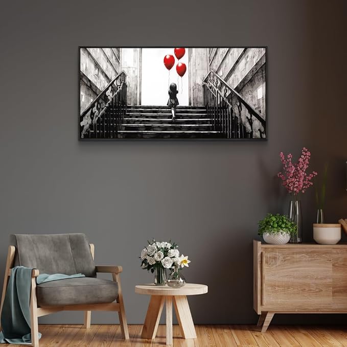 Wapluam Canvas Wall Art For Bedroom Wall Decoration For Living Room Office Decor Black And White Abstract Banksy Wall Painting Kid Graffiti Street Pictures Girl's Room Black Framed Home Artwork