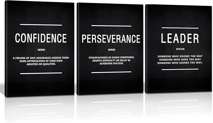HUADO Motivational Canvas Wall Art, Leader Confidence Perseverance Office Wall Decor Framed Inspirational Prints Quotes for Office Wall Art Gallery-Wrapped Canvas Art 3 Piece