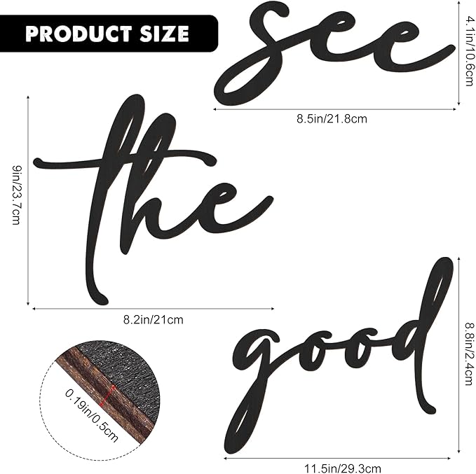Unittype 3 Pcs Inspirational Wall Art Black See The Good Walls Art Mental Health Office Wall Decor Boho Rustic Modern Wood Motivational Walls Decals for Living Room Kitchen Bedroom