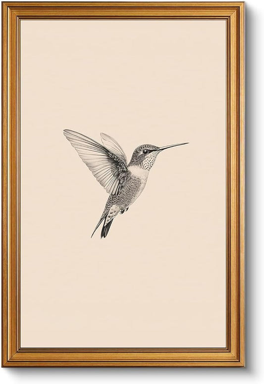 VIYYIEA Vintage Gold Framed Wall Art for Living Room, Birds Canvas Prints Home Decor, Sketch Painting Picture, Bedroom Wall Decor Gifts for Friends or Family -【Hummingbird】-(24L x 16W)