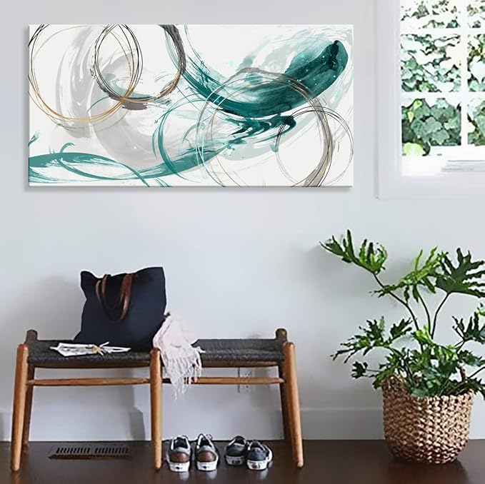 Sxurmtiie Canvas Wall Art Abstract Art Paintings green Fantasy Colorful Graffiti on White Background 24inchx48inch Modern Artwork wall Decor for Living Room Bedroom Kitchen
