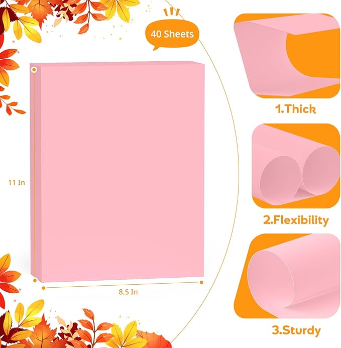 Pink Cardstock 8.5 x 11, Colored Cardstock Paper, Printer Paper, 40 Sheets Pink Card Stock for Birthday, Invitations, Art, Drawing, Menus, DIY Cards, Tags, Crafts Certificates, School, Office Printing