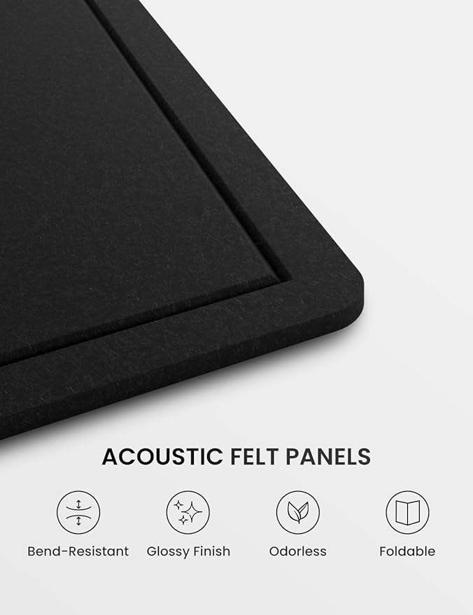 Fluxynara Large Bulletin Board, 59" x 35.4" Cork Board Alternative with 24 Safe Removable Adhesive Tabs, Foldable Felt Pin Board for Home Office, Classroom, Bedroom,Entryway for Walls— Black