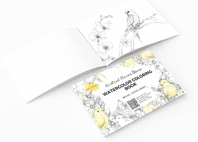 Artwink Watercolor Coloring Cards – 15 Sheets (5x7 Inches), Great for Coloring Book Lovers & Watercolor Painting Practicee (Cat/Dog/Bird/Landscape Illustrations) (Bird with Flower)