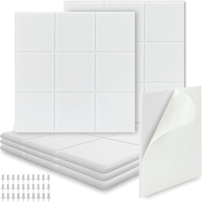 BXI Felt Bulletin Board - 12 X 12 X 3/8 Inches 6 Pcs Self-Adhesive Poster Cork Board with 30 Push Pins, Thick Pin Tiles Display Vision Board, Photo Picture Panels for Home Office Classroom Walls