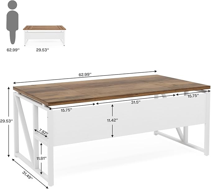 Tribesigns 63 inches Computer Desk with Bottom Storage Shelf Home Office Desk Writing Table for Workstation,Dark Walnut + Steel Leg， Cabinet not Included (Light Walnut, 63-inch-with Shelf)