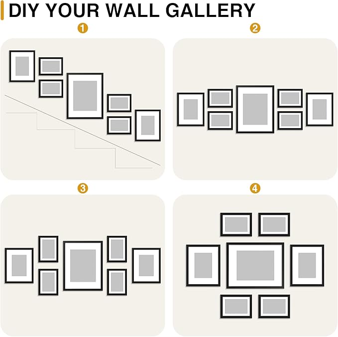 decorUhome Assorted Picture Frames Collage Wall Decor for Photo Gallery Display Set of 7 Including One 11x14 / Two 8x10 / Four 5x7 for Family Wall Decor, Black, 7 Pack