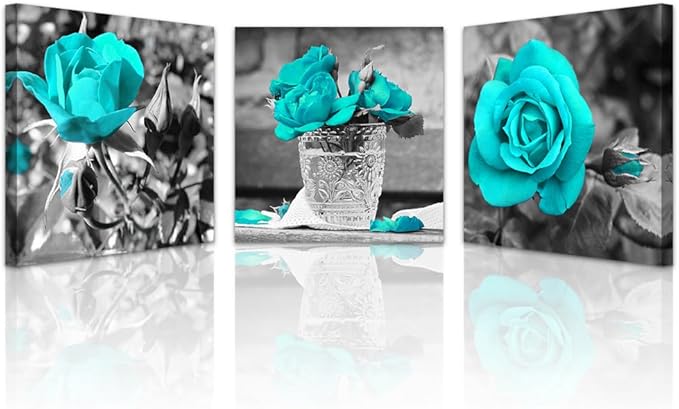 Lapremoly Large Wall Decor For Living Room Canvas Wall Art For Bedroom Black And White Wall Paintings Blue Rose Flowers Pictures Framed Canvas Prints Ready To Hang Room For Girls Home Decorations