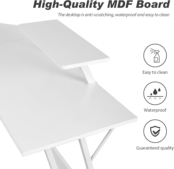 PayLessHere L Shaped Desk Corner Gaming Desk Computer Desk with Large Desktop Studying and Working and Gaming for Home and Work Place,White