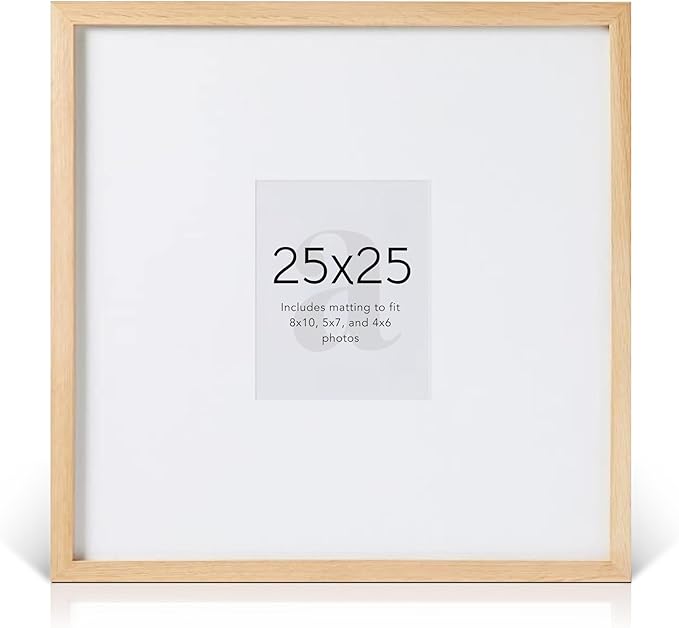 artisane home goods 25x25 Frame – Large White Oak Gallery Picture Frame With Mat for Wall, 25x25 Picture Frame for Gallery Walls, Oversized Square Frame, Matted to 8x10, 5x7 & 4x6