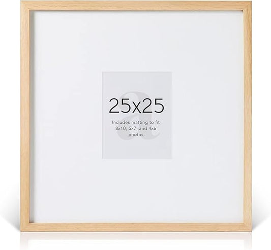 artisane home goods 25x25 Frame – Large White Oak Gallery Picture Frame With Mat for Wall, 25x25 Picture Frame for Gallery Walls, Oversized Square Frame, Matted to 8x10, 5x7 & 4x6