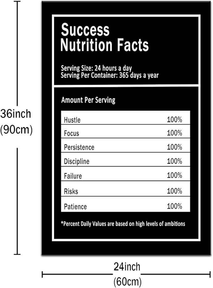 Inspirational Canvas Wall Art Success Nutrition Facts Poster Print Inspiring Entrepreneur Quote Motivational Painting Artwork for Living Room Office Wall Decoration Framed Ready to Hang [24''Wx36''H]